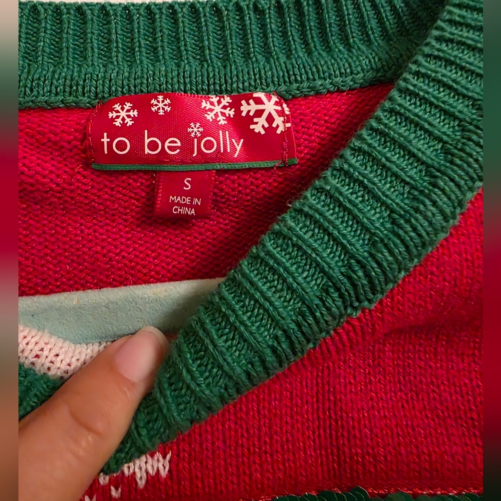 To Be Jolly Nice Naughty Sequin Christmas Sweater with Snowflakes Size M - Picture 3 of 4